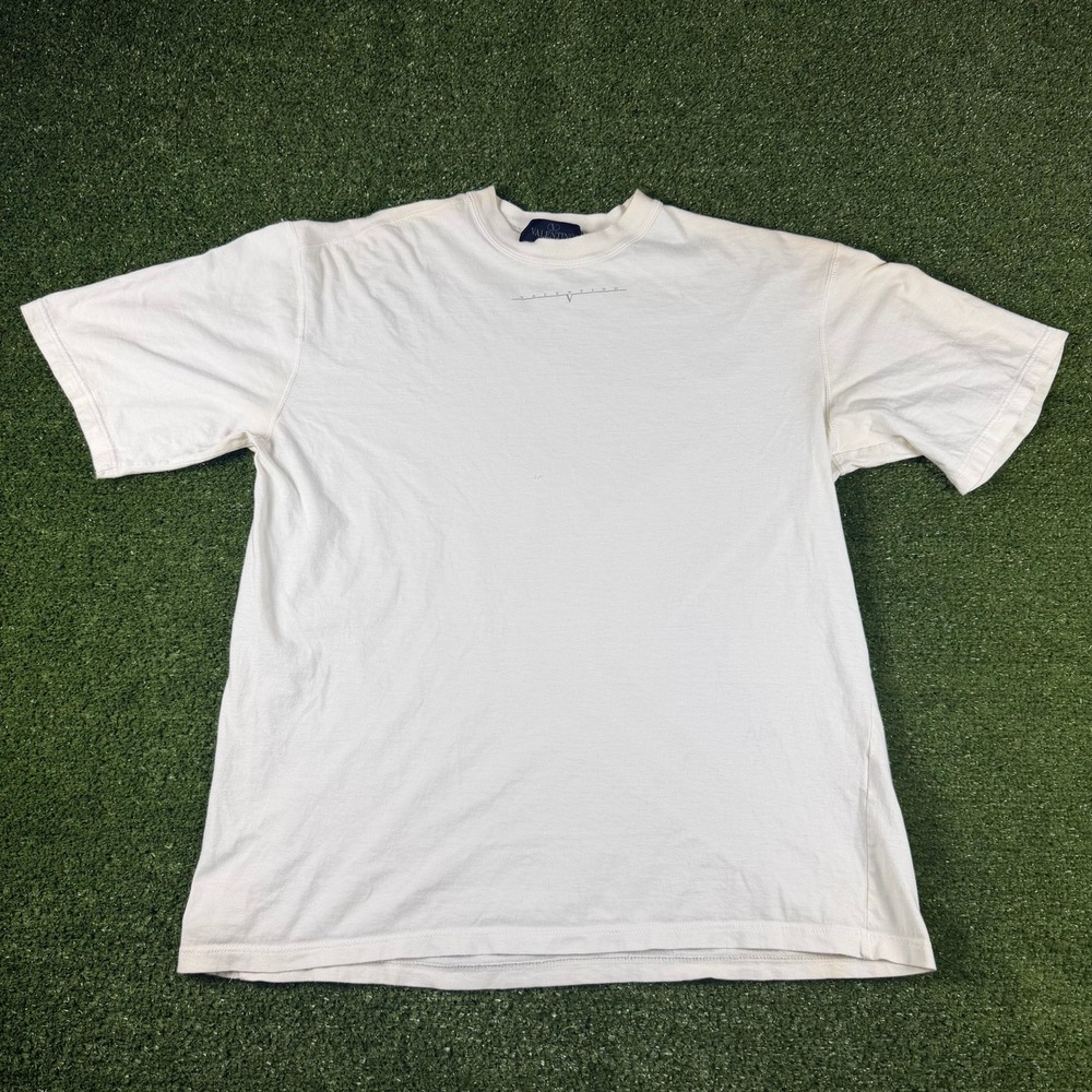 Valentino Jeans Mens Vintage Cream Logo Graphic T-Shirt Size 56 Off White Tee